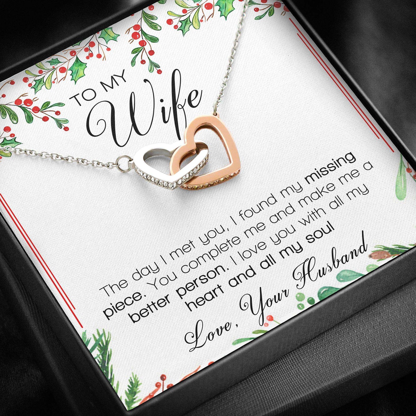 Wife Necklace Gifts, To My Wife Necklace Message Card “ Interlocking Hearts For Karwa Chauth Rakva