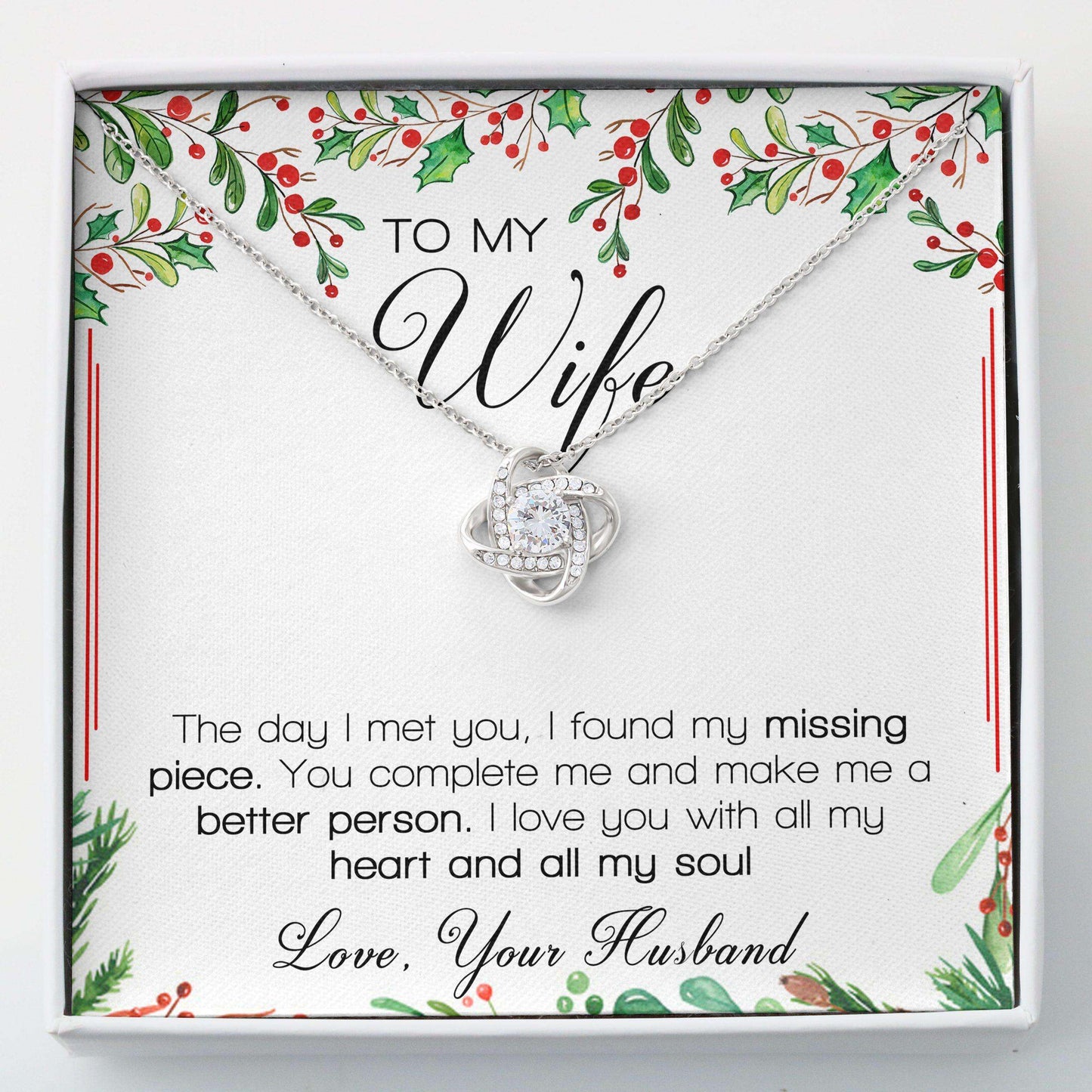 Wife Necklace Gifts, To My Wife “ Necklace Message Card “ Love Knots Hearts For Karwa Chauth Rakva