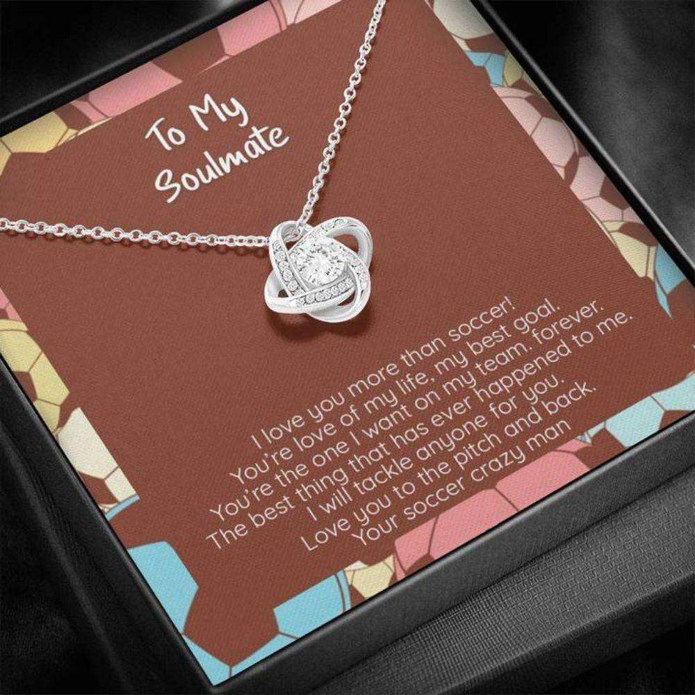 Wife Necklace, Girlfriend Necklace, I Love You More Than Soccer, My Soulmate, Cz Love Knot Necklace For Karwa Chauth Rakva