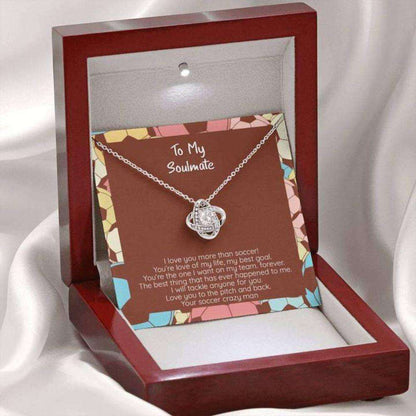 Wife Necklace, Girlfriend Necklace, I Love You More Than Soccer, My Soulmate, Cz Love Knot Necklace For Karwa Chauth Rakva