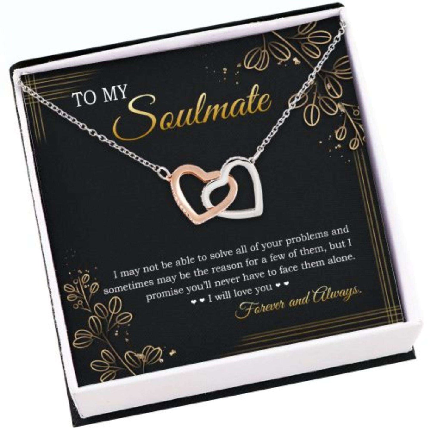 Wife Necklace, Girlfriend Necklace, To My Soulmate, Soulmate Gift Message Card With Box Interlocking Heart For Karwa Chauth Rakva