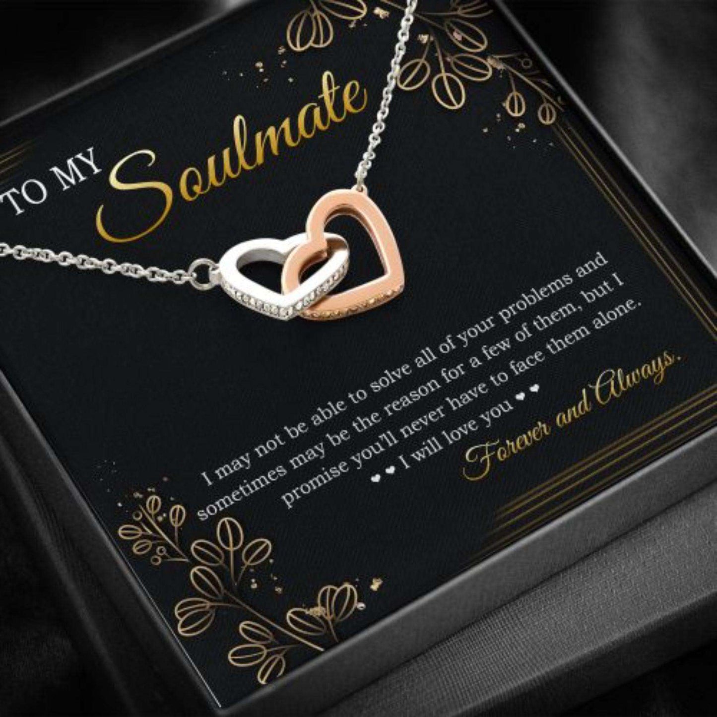 Wife Necklace, Girlfriend Necklace, To My Soulmate, Soulmate Gift Message Card With Box Interlocking Heart For Karwa Chauth Rakva