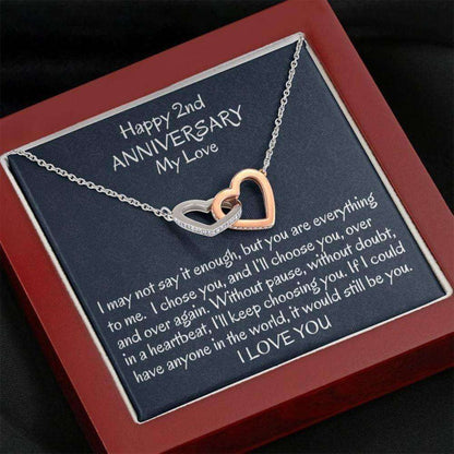 Wife Necklace, Happy 2Nd Wedding Anniversary Interlocking Hearts Wife Gift, Two Year Anniversary Necklace Gift For Her Anniversary For Karwa Chauth Rakva