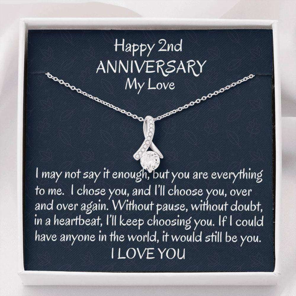 Wife Necklace, Happy 2Nd Wedding Anniversary Wife Gift, Beautiful Two Year Anniversary Necklace Gift For Her Anniversary For Karwa Chauth Rakva