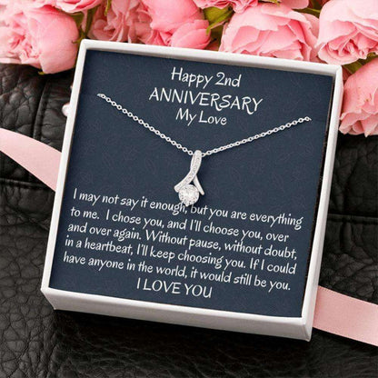 Wife Necklace, Happy 2Nd Wedding Anniversary Wife Gift, Beautiful Two Year Anniversary Necklace Gift For Her Anniversary For Karwa Chauth Rakva