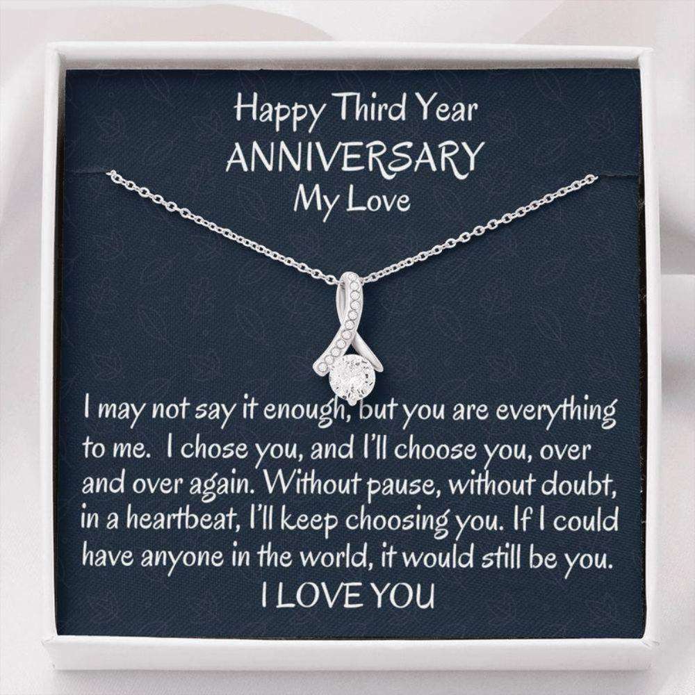 Wife Necklace, Happy 3Rd Wedding Anniversary Beautiful Wife Gift, Three Anniversary Necklace Gift For Her Anniversary For Karwa Chauth Rakva