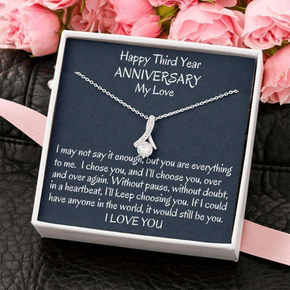 Wife Necklace, Happy 3Rd Wedding Anniversary Beautiful Wife Gift, Three Anniversary Necklace Gift For Her Anniversary For Karwa Chauth Rakva