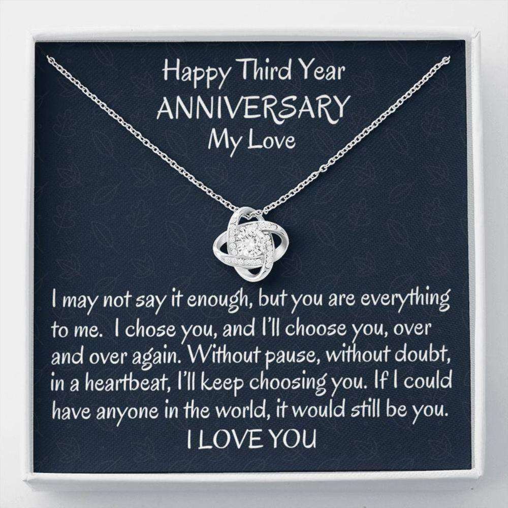 Wife Necklace, Happy 3Rd Wedding Anniversary Wife Love Knot Gift, Three Year Anniversary Necklace Gift For Her Anniversary For Karwa Chauth Rakva