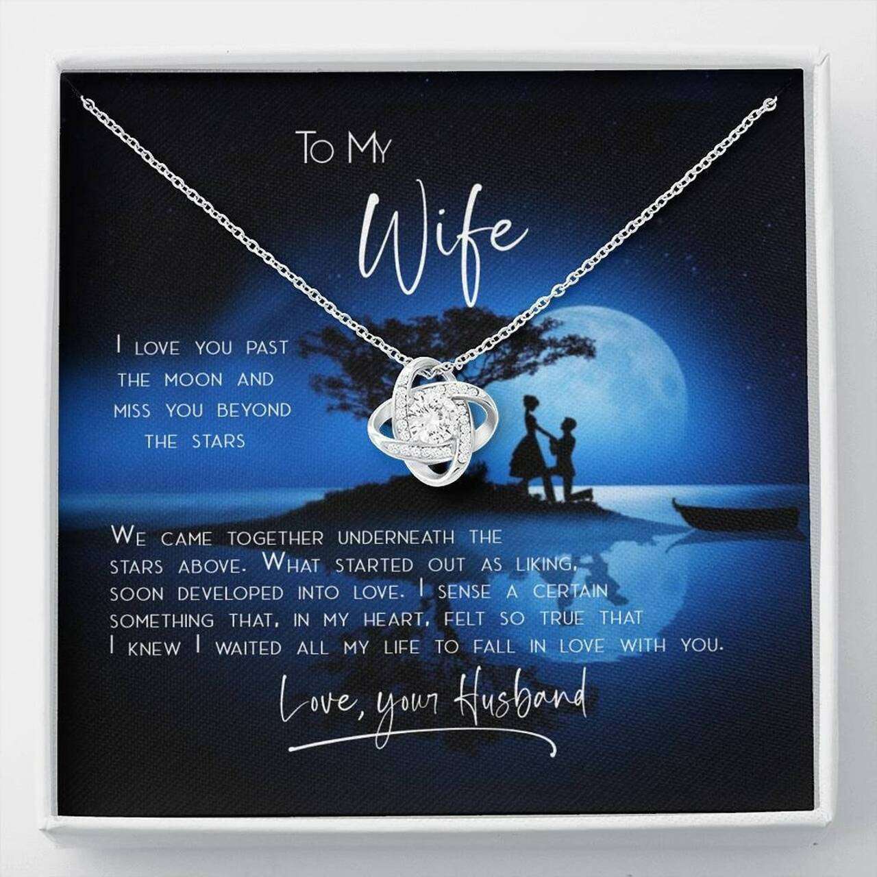 Wife Necklace, Happy Anniversary Gift For Wife, To My Wife Necklace Love You Pass The Moon For Karwa Chauth Rakva