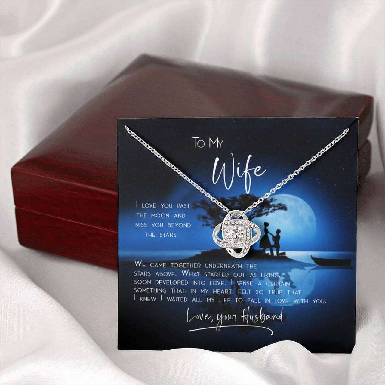 Wife Necklace, Happy Anniversary Gift For Wife, To My Wife Necklace Love You Pass The Moon For Karwa Chauth Rakva