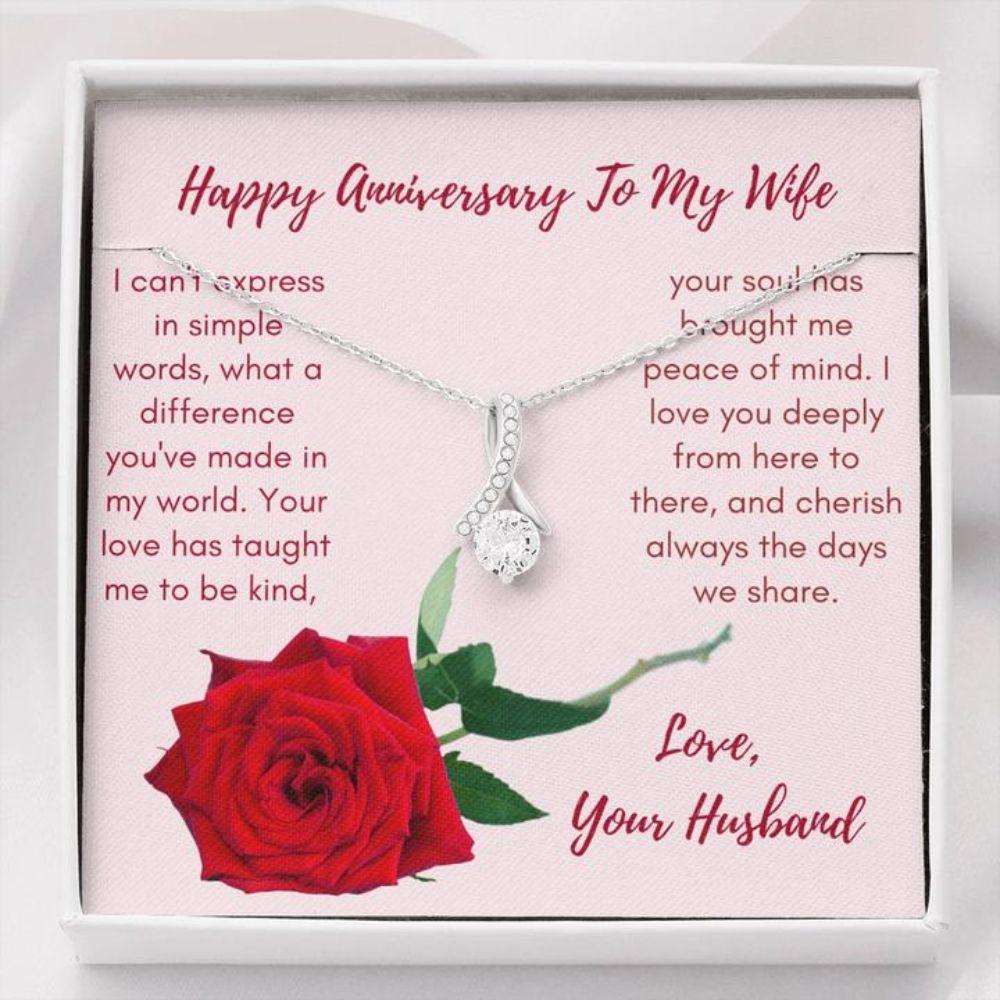 Wife Necklace, Happy Anniversary Necklace Gift “ Gift Necklace Message Card To My Wife Anniversary Red Rose For Karwa Chauth Rakva