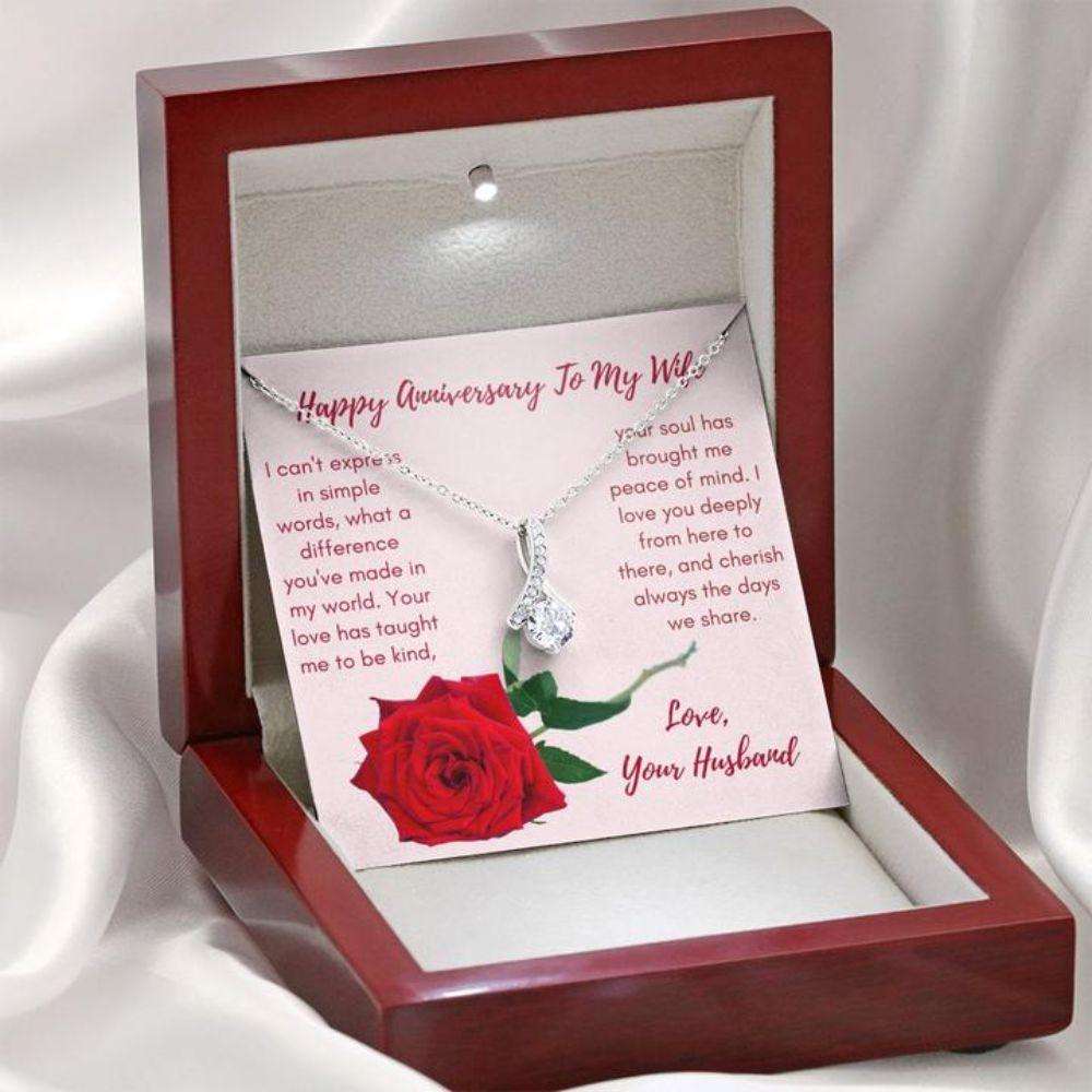 Wife Necklace, Happy Anniversary Necklace Gift “ Gift Necklace Message Card To My Wife Anniversary Red Rose For Karwa Chauth Rakva