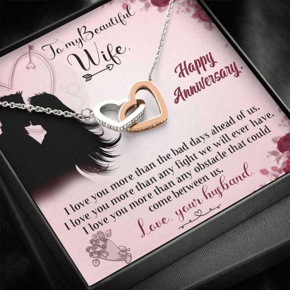 Wife Necklace, Happy Anniversary Necklace Gift “ To Wife In Pink For Karwa Chauth Rakva