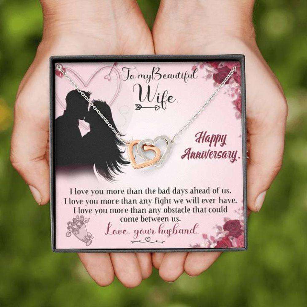 Wife Necklace, Happy Anniversary Necklace Gift “ To Wife In Pink For Karwa Chauth Rakva