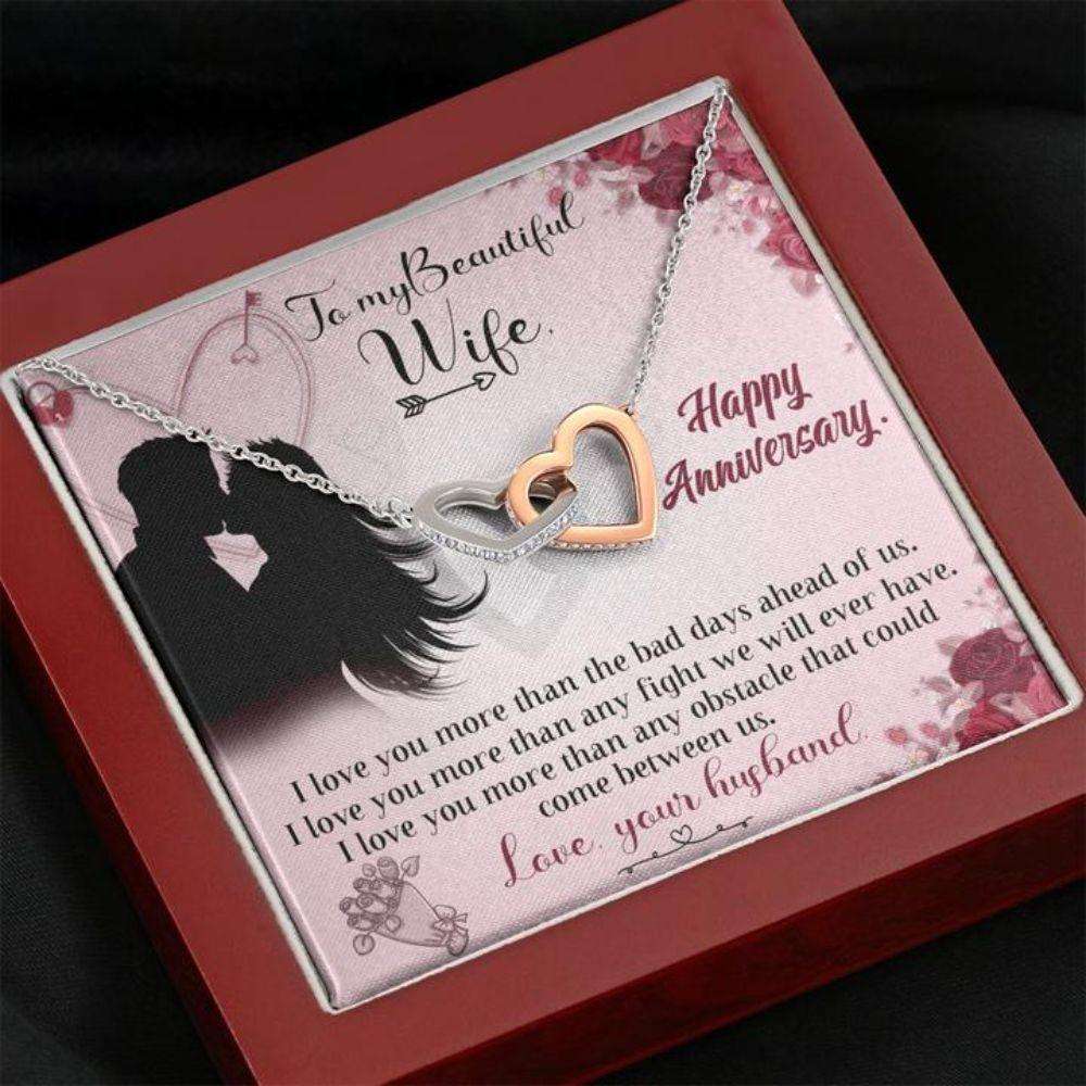 Wife Necklace, Happy Anniversary Necklace Gift “ To Wife In Pink For Karwa Chauth Rakva