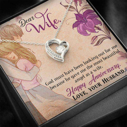 Wife Necklace, Happy Anniversary Necklace Gift “ To Wife Religious Forever Love Necklace For Karwa Chauth Rakva