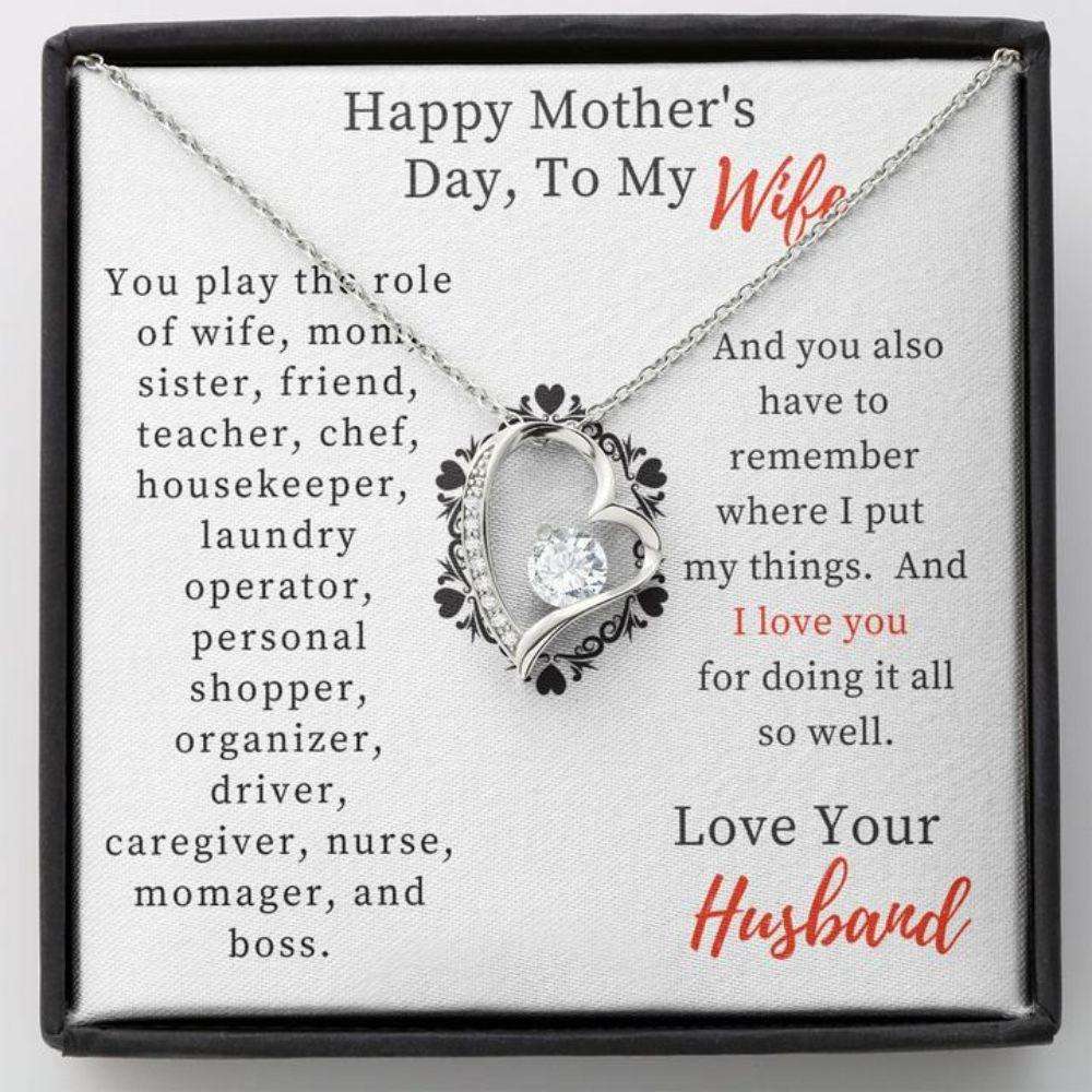 Wife Necklace, Happy Mother’S Day To My Wife From Husband Heart Pendant Gift Necklace Message Card For Karwa Chauth Rakva