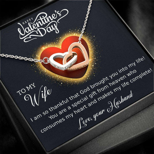 Wife Necklace, Happy Valentines Day Heart Necklace For My Wife, Interlocking Hearts, Faith Based For Karwa Chauth Rakva