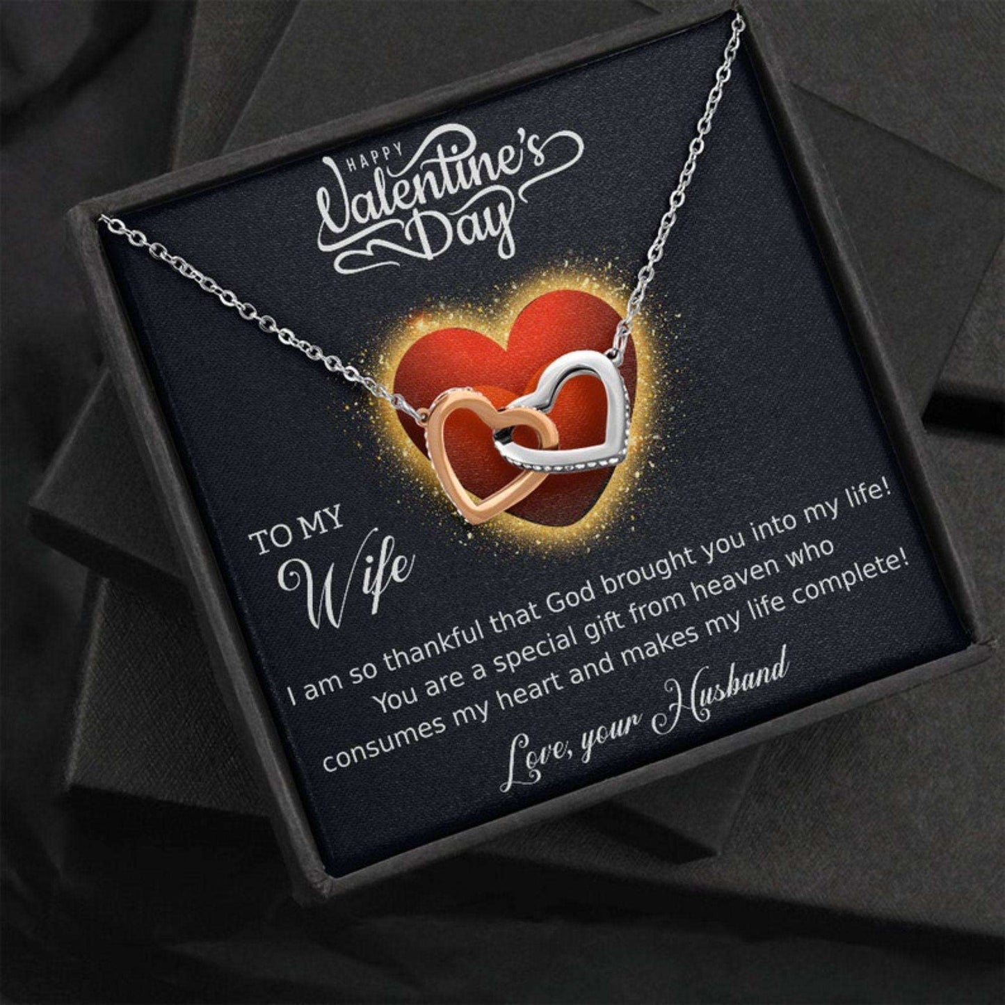 Wife Necklace, Happy Valentines Day Heart Necklace For My Wife, Interlocking Hearts, Faith Based For Karwa Chauth Rakva