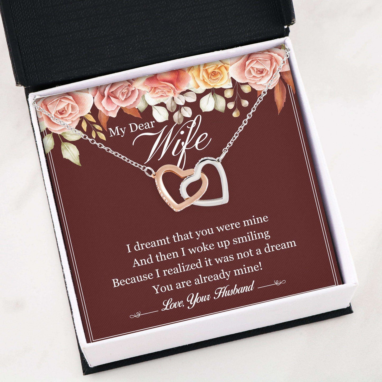 Wife Necklace, Interlocking Hearts “ My Dear Wife Love You Forever Necklace V1 For Karwa Chauth Rakva