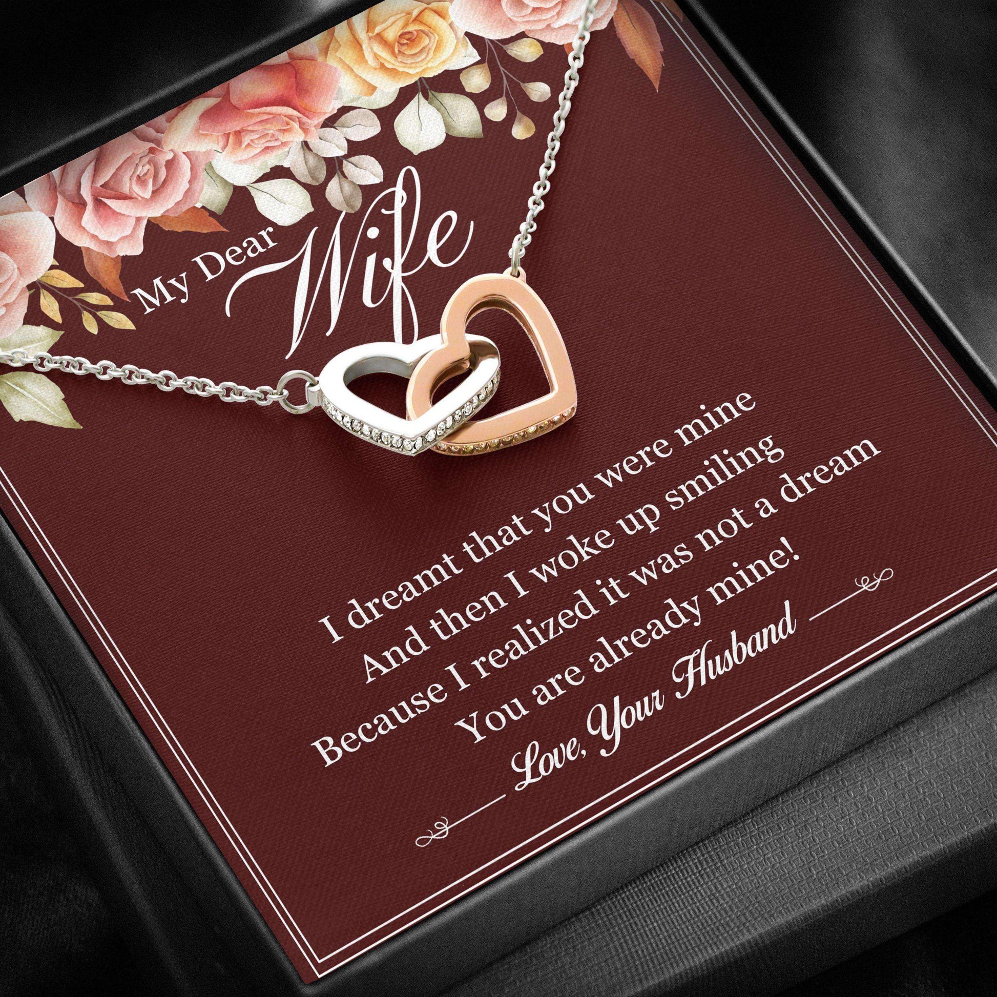 Wife Necklace, Interlocking Hearts “ My Dear Wife Love You Forever Necklace V1 For Karwa Chauth Rakva