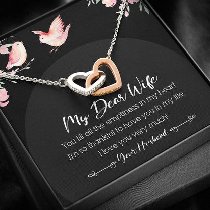 Wife Necklace, Interlocking Hearts “ My Dear Wife Love You Forever Necklace V2 For Karwa Chauth Rakva