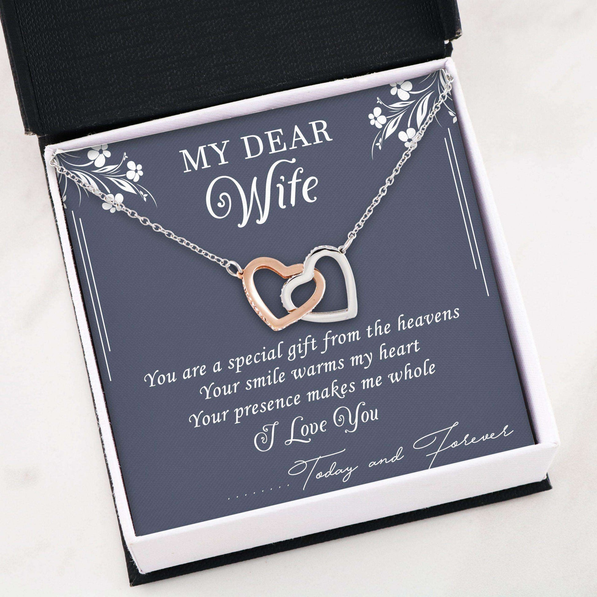 Wife Necklace, Interlocking Hearts “ My Dear Wife Love You Forever Necklace V3 For Karwa Chauth Rakva