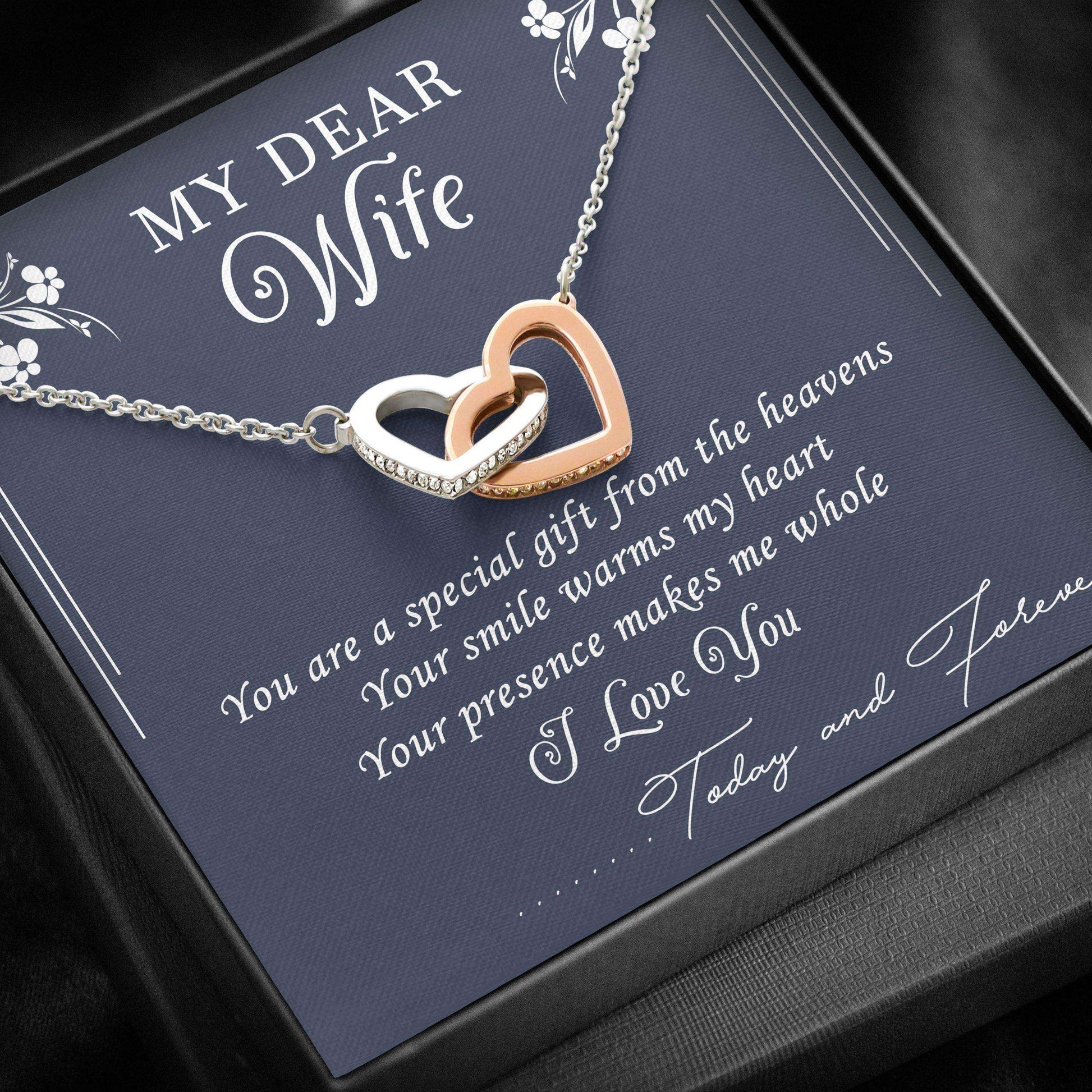 Wife Necklace, Interlocking Hearts “ My Dear Wife Love You Forever Necklace V3 For Karwa Chauth Rakva