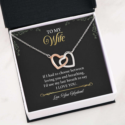 Wife Necklace, Interlocking Hearts Necklace “ To My Wife Last Breath Necklace For Karwa Chauth Rakva