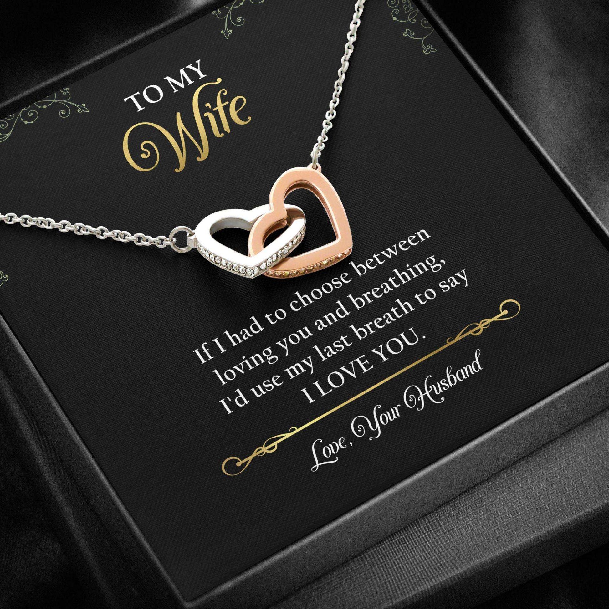 Wife Necklace, Interlocking Hearts Necklace “ To My Wife Last Breath Necklace For Karwa Chauth Rakva