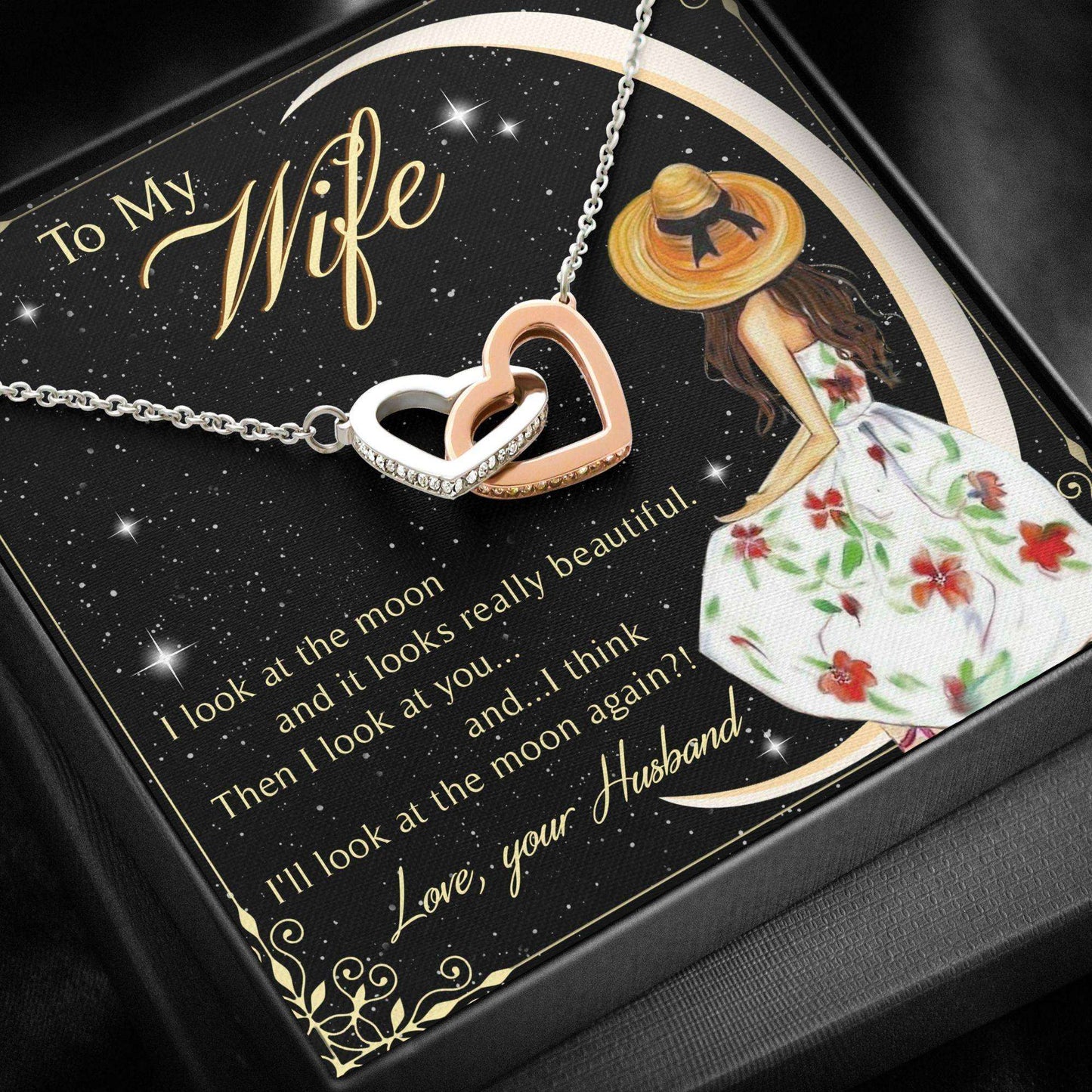 Wife Necklace, Interlocking Hearts Necklace “ To My Wife Necklace Gifts For Karwa Chauth Rakva