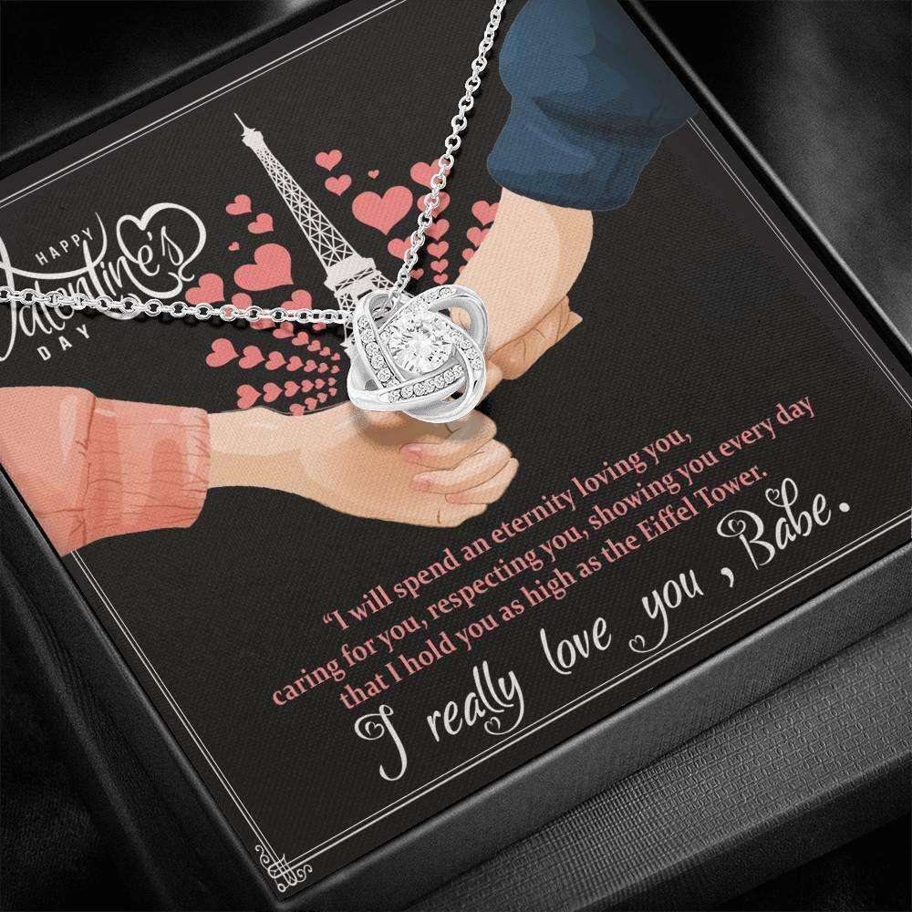 Wife Necklace, Love Knot Necklace Valentines Gift For Wife Jewelry “ Eiffel Tower Message Card! For Karwa Chauth Rakva