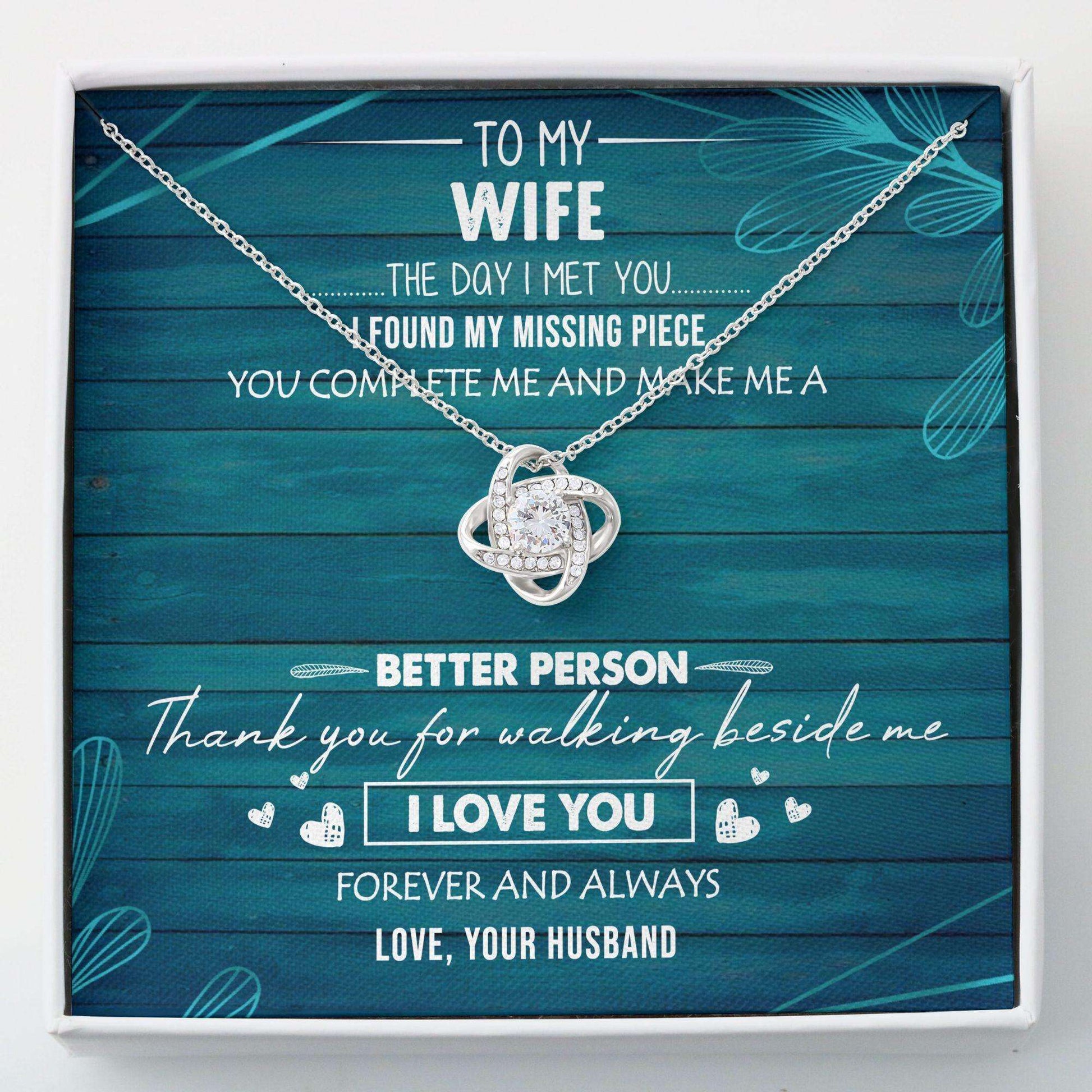 Wife Necklace, Love Knots “ To My Wife Gift, My Missing Piece Necklace For Karwa Chauth Rakva