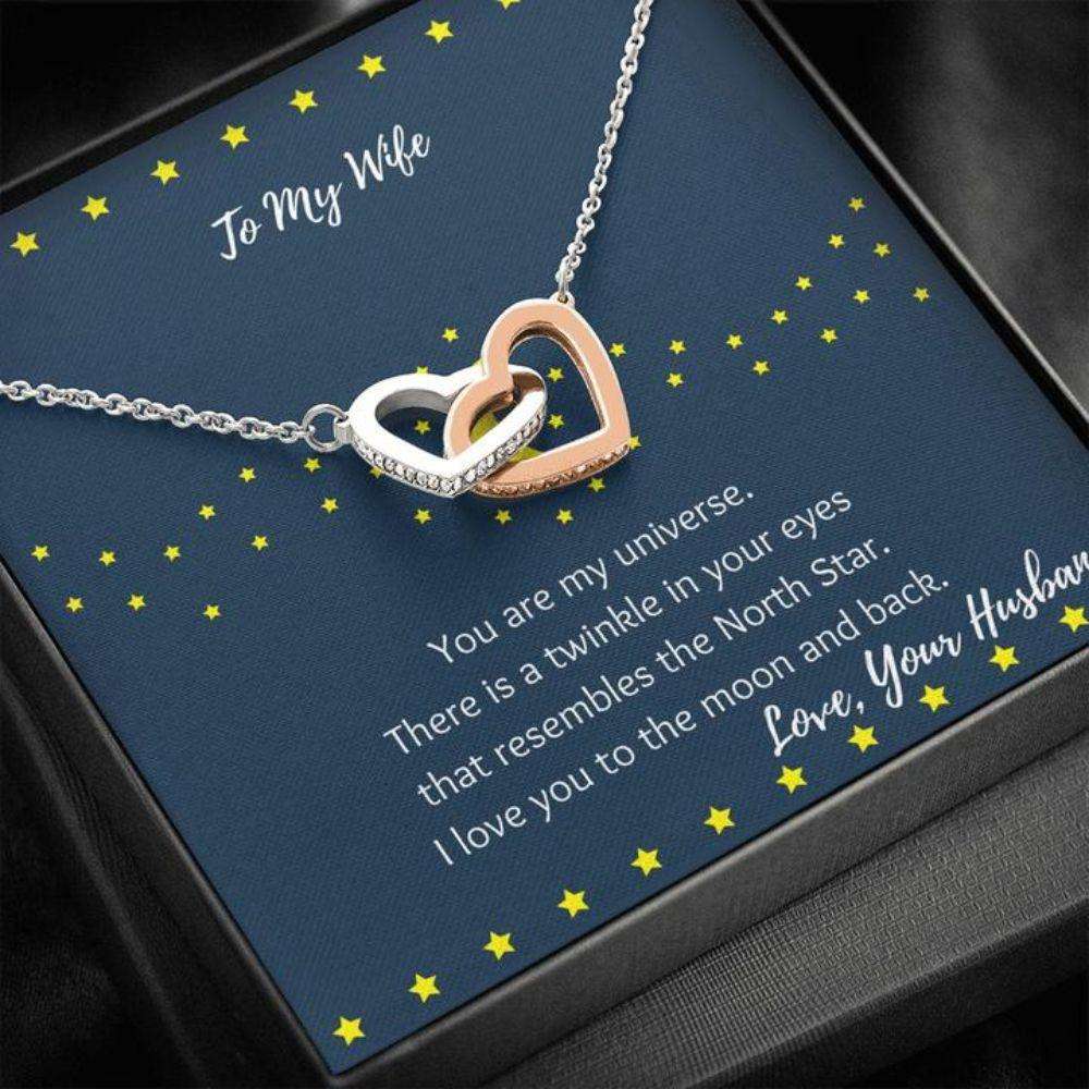 Wife Necklace, Moon And Stars Wife Gift “ Gift Necklace Message Card For Karwa Chauth Rakva