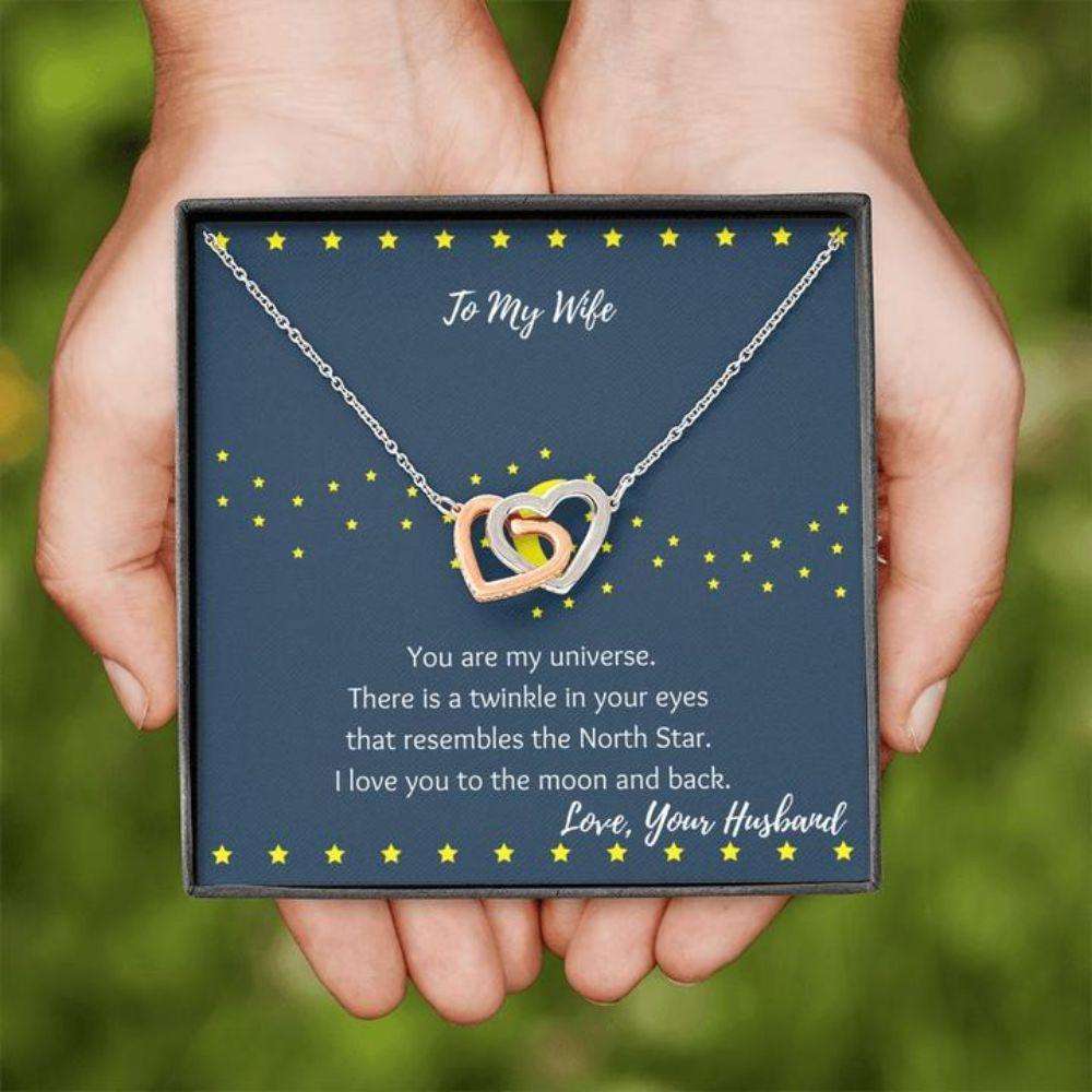 Wife Necklace, Moon And Stars Wife Gift “ Gift Necklace Message Card For Karwa Chauth Rakva