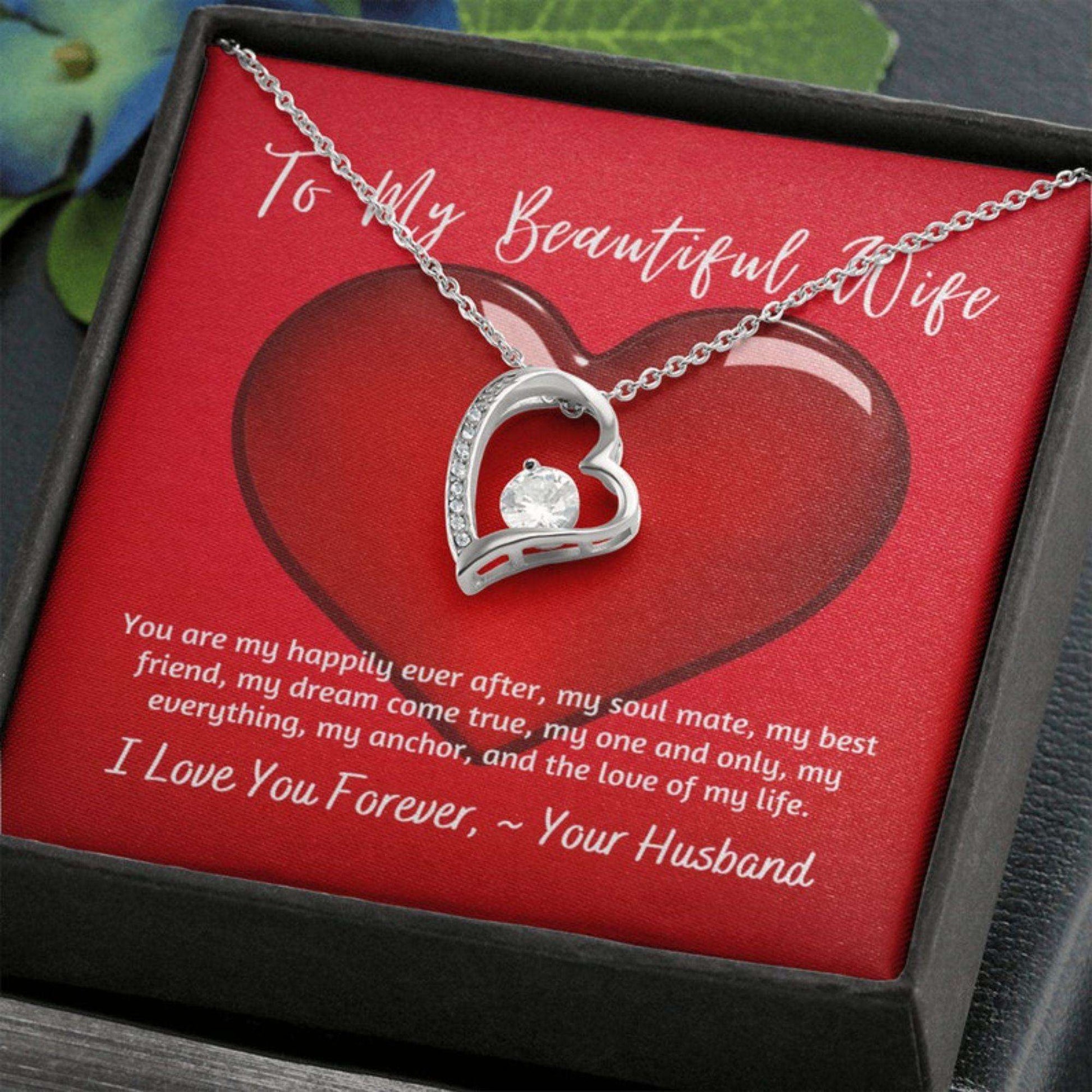 Wife Necklace, My Beautiful Wife Forever Love Heart Necklace / Gift For Valentine’S Day Anniversary Birthday Necklace For Karwa Chauth Rakva