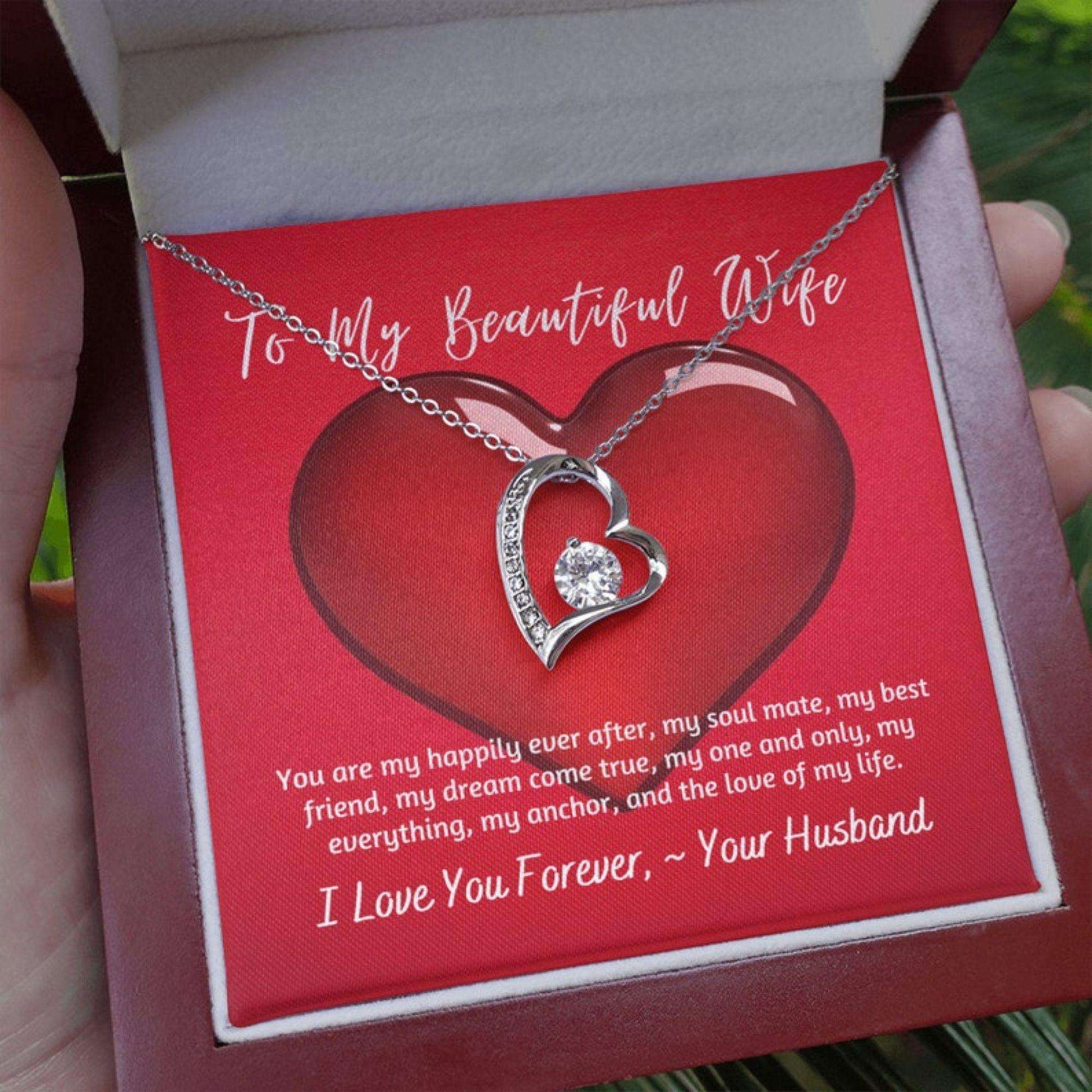 Wife Necklace, My Beautiful Wife Forever Love Heart Necklace / Gift For Valentine’S Day Anniversary Birthday Necklace For Karwa Chauth Rakva