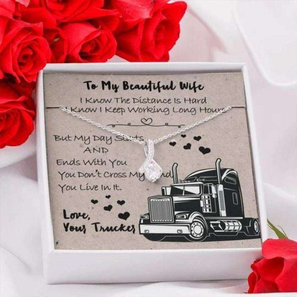 Wife Necklace, My Day Starts And Ends With You Alluring Beauty Necklace Gift For Trucker’S Wife For Karwa Chauth Rakva