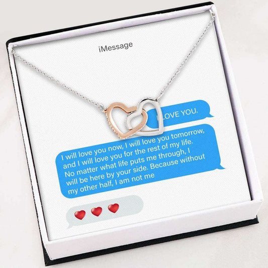 Wife Necklace, My Love Necklace “ Message Card For Love “ Interlocking Hearts Necklace With Gift Box For Karwa Chauth Rakva