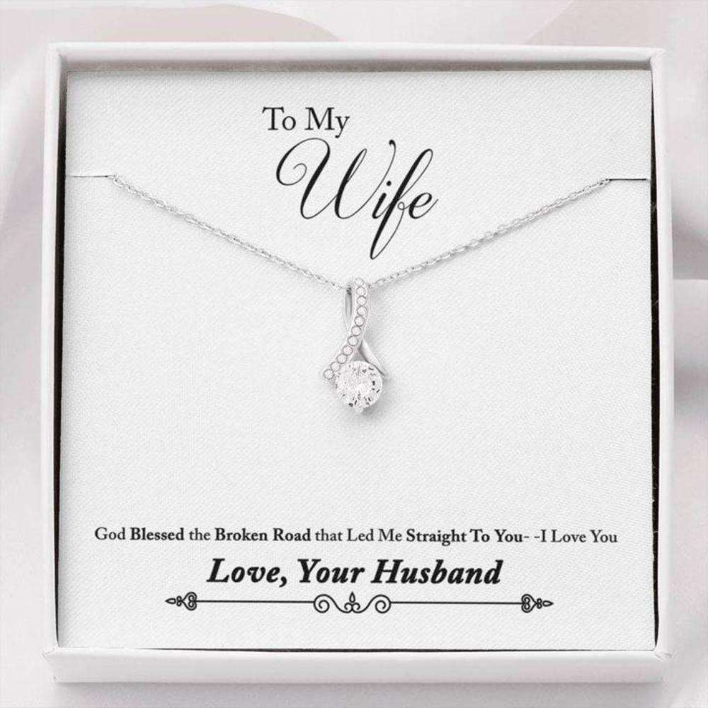 Wife Necklace “ Necklace For Wife “ Gift Necklace With Message Card Broken Road To Wife For Karwa Chauth Rakva