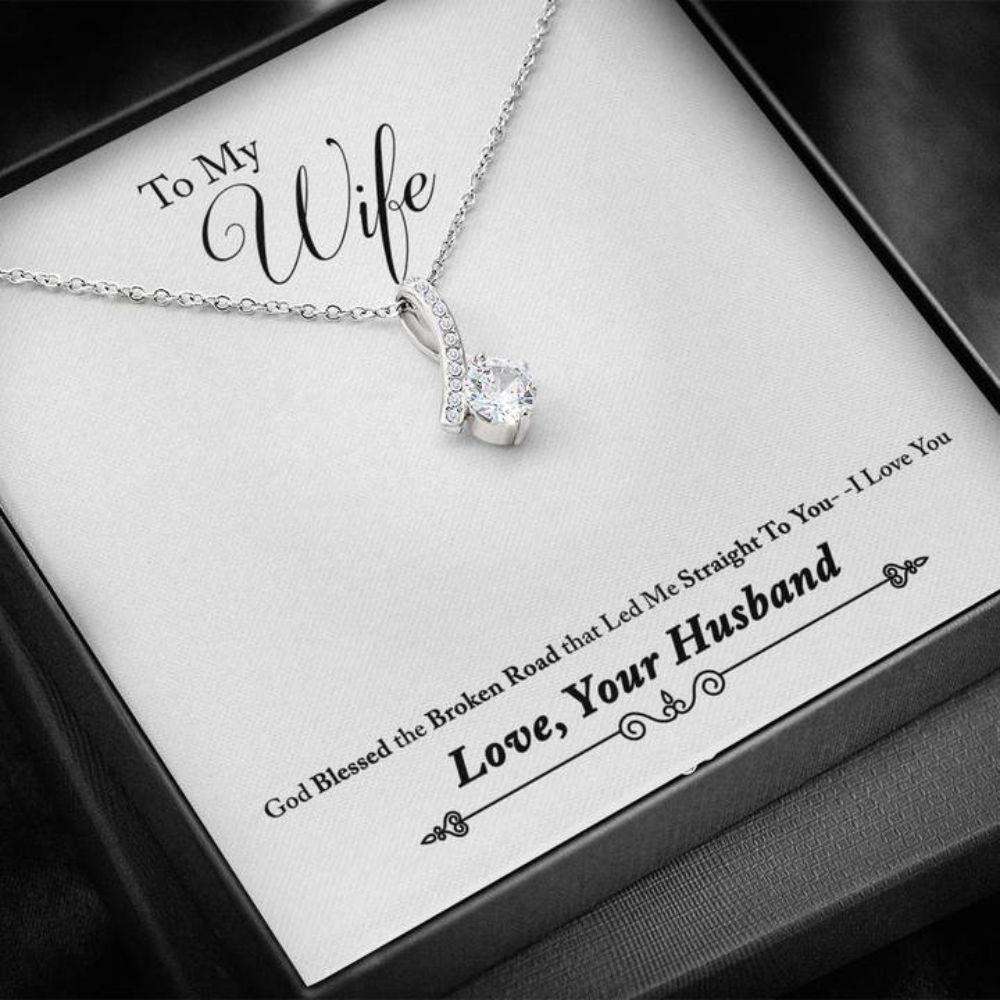 Wife Necklace “ Necklace For Wife “ Gift Necklace With Message Card Broken Road To Wife For Karwa Chauth Rakva