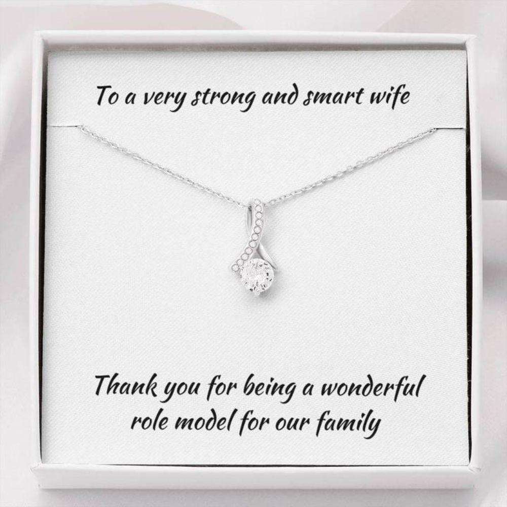 Wife Necklace “ Necklace For Wife “ Gift Necklace With Message Card Strong And Smart Wife For Karwa Chauth Rakva