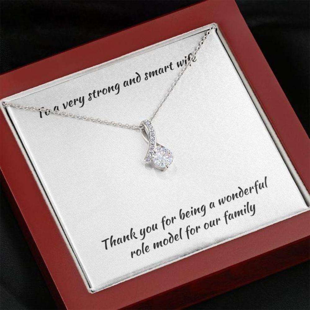 Wife Necklace “ Necklace For Wife “ Gift Necklace With Message Card Strong And Smart Wife For Karwa Chauth Rakva