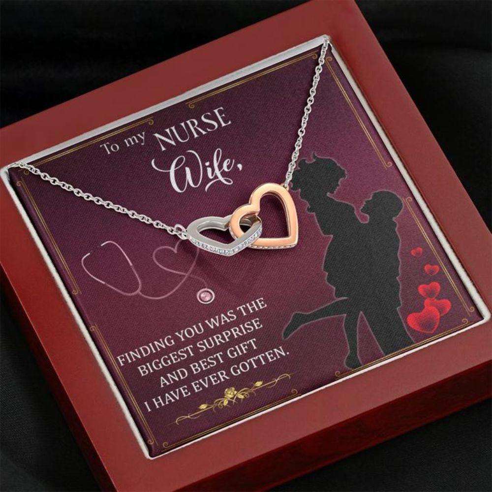 Wife Necklace “ Necklace For Wife “ Hearts Necklace With Message Card To My Nurse Wife For Karwa Chauth Rakva