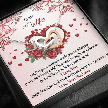 Wife Necklace “ Necklace For Wife “ Jewelry Gift For Wife “ Pink Heart Perfect For Valentine’S Day “ Message Card For Wife For Karwa Chauth Rakva