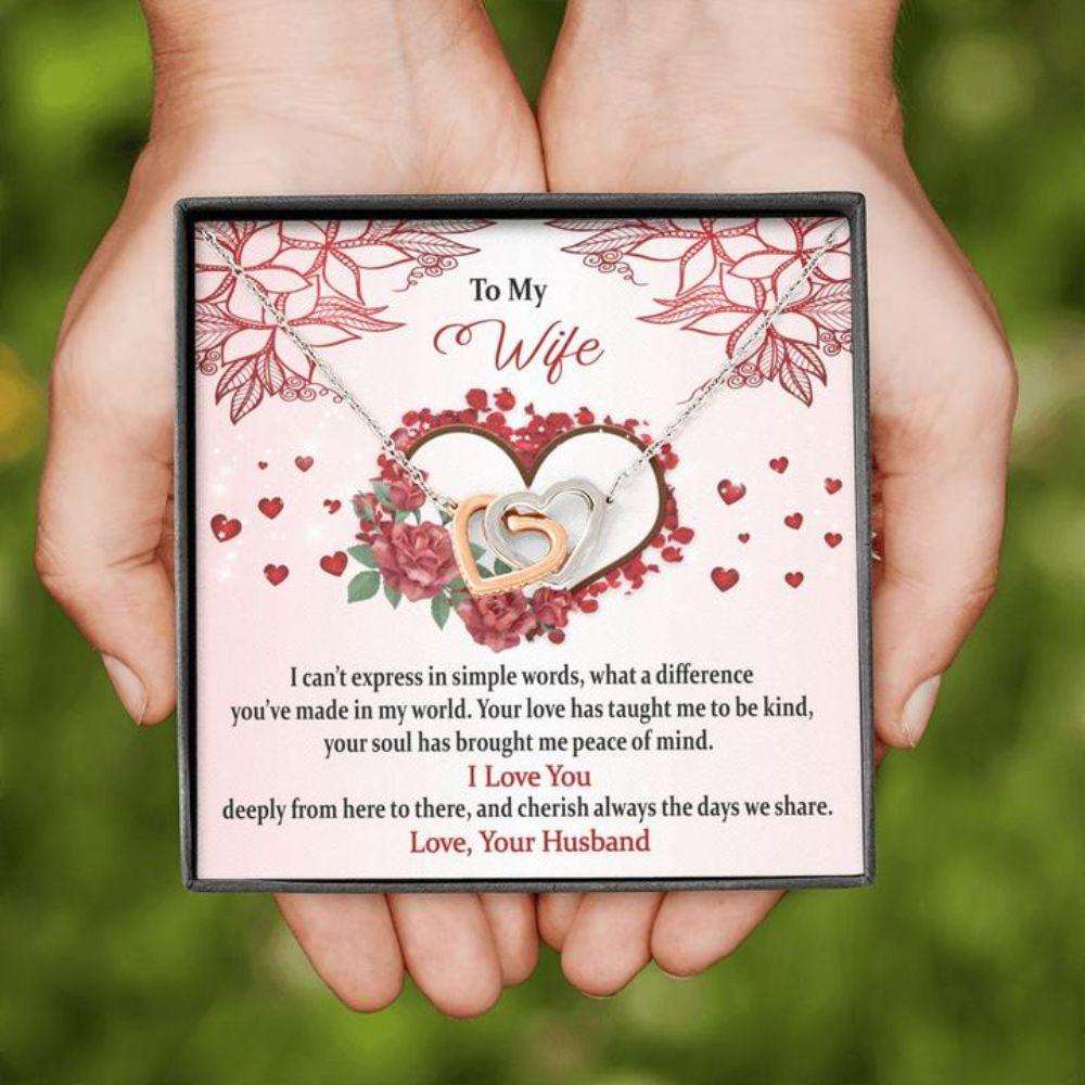 Wife Necklace “ Necklace For Wife “ Jewelry Gift For Wife “ Pink Heart Perfect For Valentine’S Day “ Message Card For Wife For Karwa Chauth Rakva