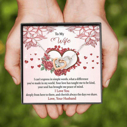 Wife Necklace “ Necklace For Wife “ Jewelry Gift For Wife “ Pink Heart Perfect For Valentine’S Day “ Message Card For Wife For Karwa Chauth Rakva