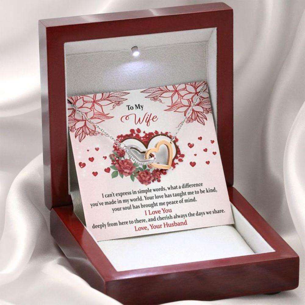 Wife Necklace “ Necklace For Wife “ Jewelry Gift For Wife “ Pink Heart Perfect For Valentine’S Day “ Message Card For Wife For Karwa Chauth Rakva