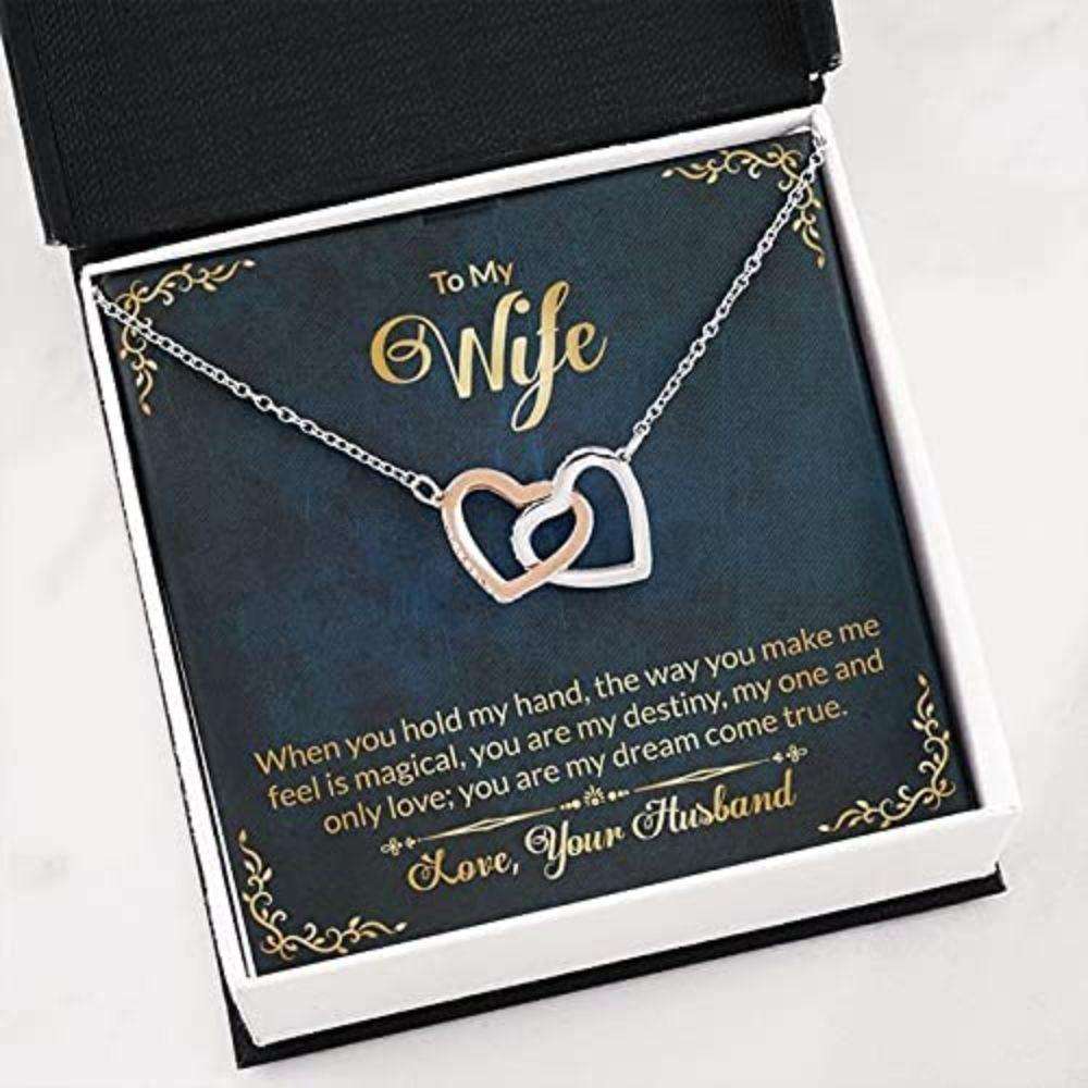 Wife Necklace “ Necklace For Wife “ To My Wife In Navy And Gold Interlocking Hearts Necklace For Karwa Chauth Rakva