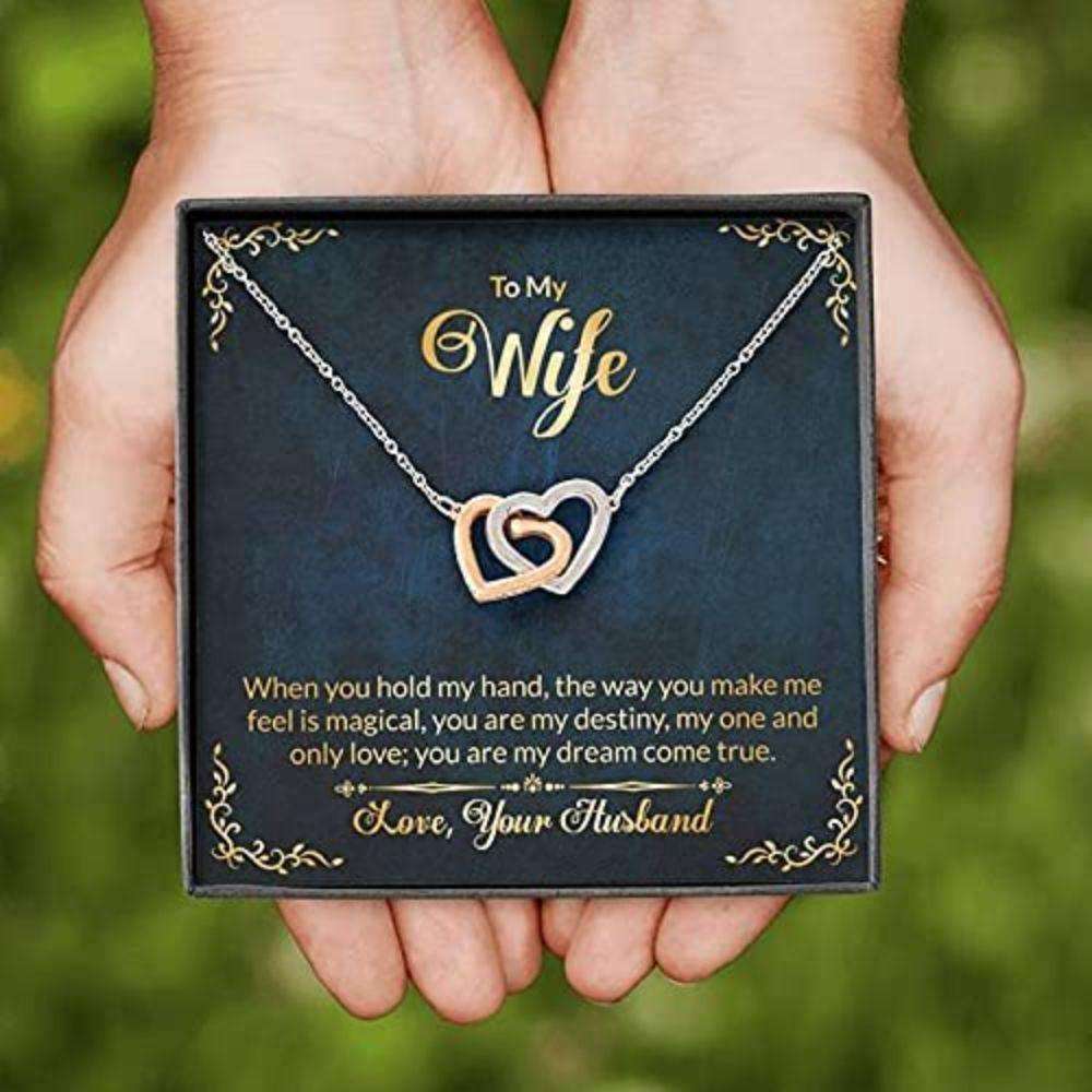 Wife Necklace “ Necklace For Wife “ To My Wife In Navy And Gold Interlocking Hearts Necklace For Karwa Chauth Rakva